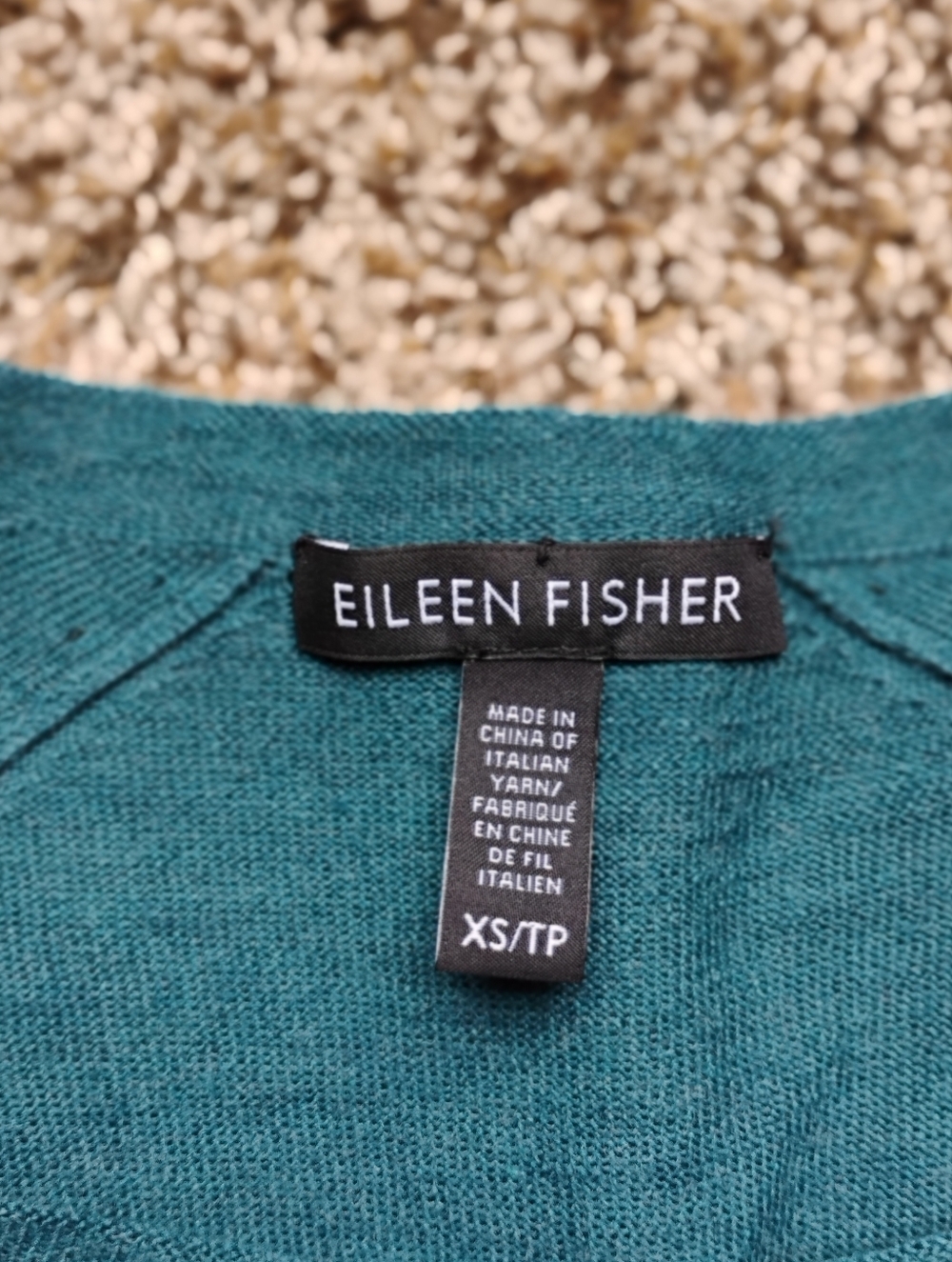 NEW Eileen Fisher XS Teal Merino Wool Pointelle Raglan Sweater - Picture 2 of 5